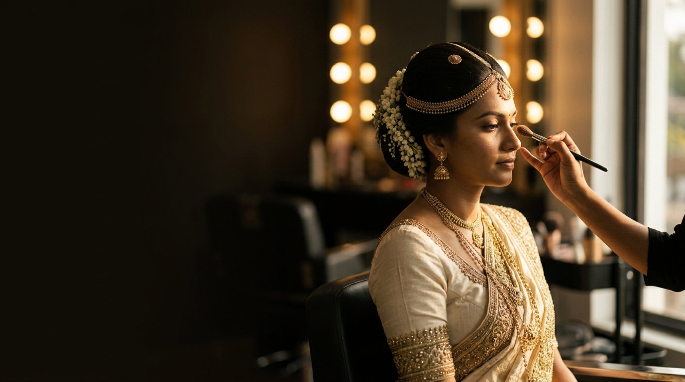 Bride having bridal makeup applied